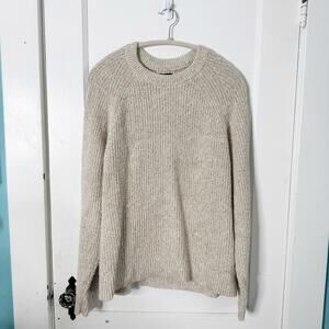 J. Crew Factory Marled Raglan Shaker Stitch Crewneck Sweater Oatmeal Fisherman M